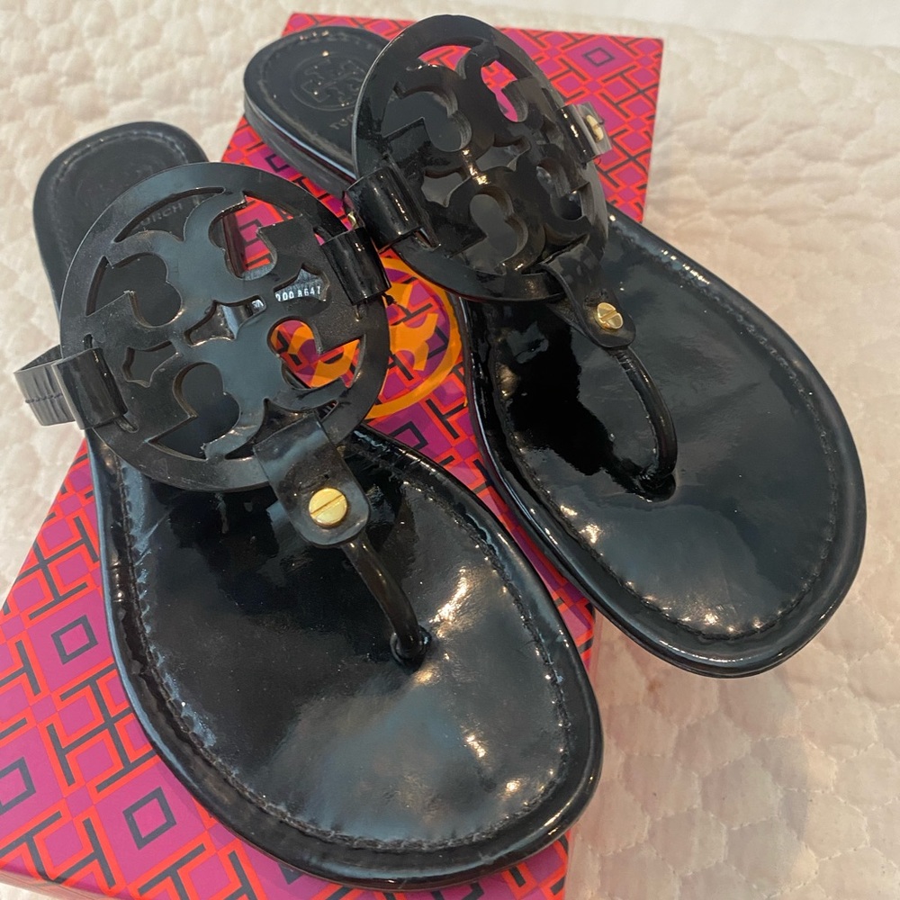 Black Patent Tory Burch Miller sandals
